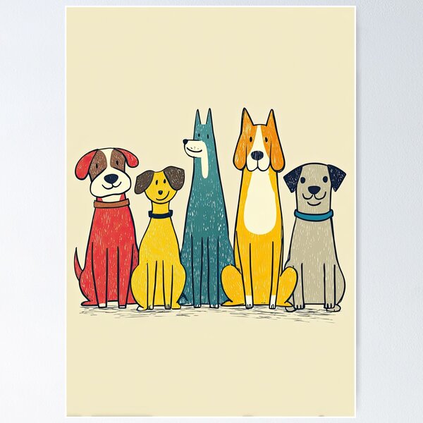 Item preview, Illustrated Dogs Sitting Side By Side In Line designed and sold by Peter's Big Shop.