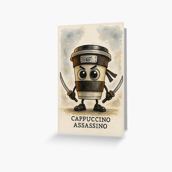 Aperçu de l'œuvre Cappuccino Assassino – Aquarelle Brainrot Meme Art créée et vendue par EmeraldeaArt.