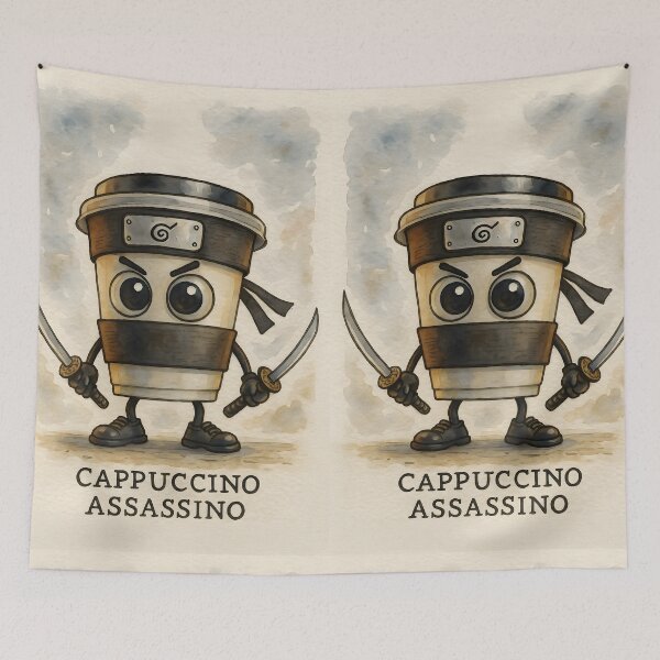 Item preview, Cappuccino Assassino – Aquarelle Brainrot Meme Art designed and sold by EmeraldeaArt.