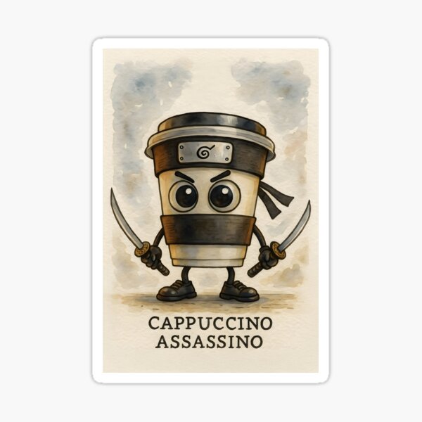 Vista previa del artículo con la obra «Capuchino Assassino – Aquarelle Brainrot Meme Art», diseñado y vendido por EmeraldeaArt.