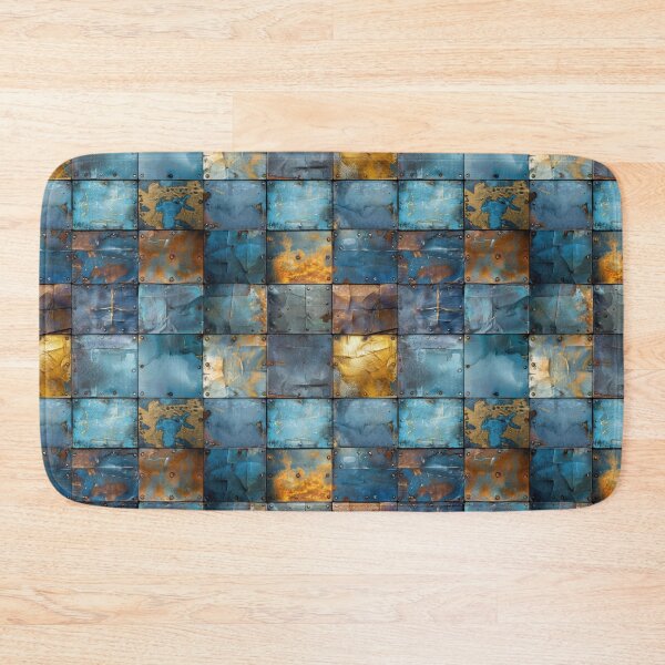 Item preview, Distressed Blue and Rust Metal Tile Grid designed and sold by NTGUILTY.