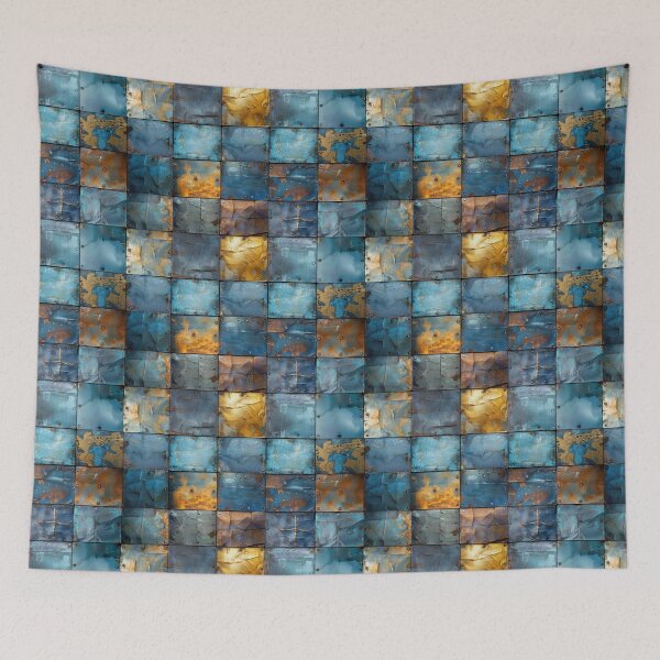 Item preview, Distressed Blue and Rust Metal Tile Grid designed and sold by NTGUILTY.