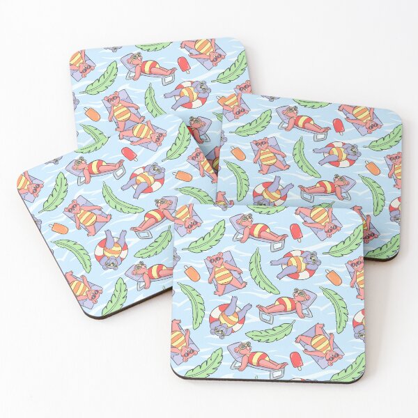 Item preview, Fun in the Sun Tropical Bears at the Pool Pastel Artwork Pattern with Palm Tree Leaves designed and sold by HappyHannahArt.