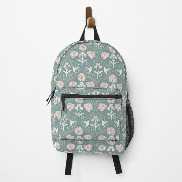Item preview, Cottagecore Hummingbird and Rose Garden – Hand-Drawn Folk Botanical Art - Cozy Teal designed and sold by carlyxdesigns.
