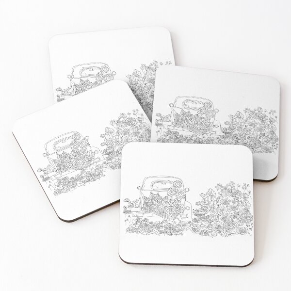 Item preview, Floral Foxy Whimsical Vintage Car With Flowers Illustration coloring page designed and sold by chuckletuckle.
