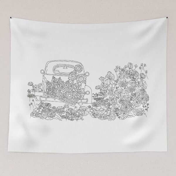 Item preview, Floral Foxy Whimsical Vintage Car With Flowers Illustration coloring page designed and sold by chuckletuckle.