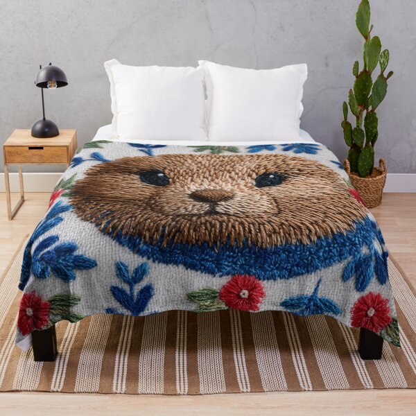 Item preview, Prairie Dog Face Floral Faux Embroidery Fabric designed and sold by Nicholas Panek.