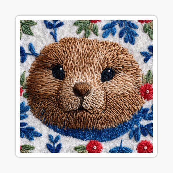 Item preview, Prairie Dog Face Floral Faux Embroidery Fabric designed and sold by Nicholas Panek.