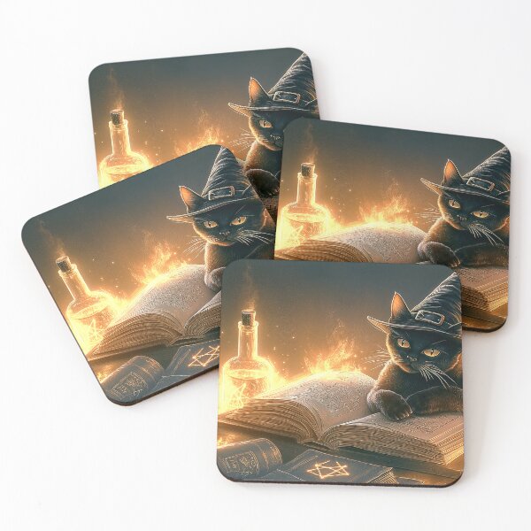 Item preview, Witch Cat with Potions – Glowing Magical Spell Book and Witch Cat Art designed and sold by Digital WereWolf .