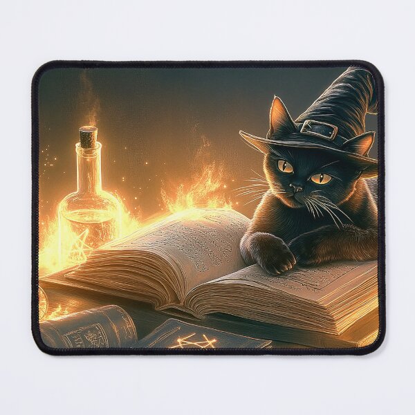 Item preview, Witch Cat with Potions – Glowing Magical Spell Book and Witch Cat Art designed and sold by Digital WereWolf .