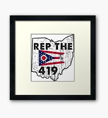 REP THE 419 - POPULAR DISTRESSED DESIGN WITH STATE FLAG AND AREA CODE 419 Framed Print