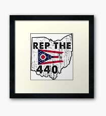 REP THE 440 - POPULAR DISTRESSED DESIGN WITH STATE FLAG AND AREA CODE 440 Framed Print