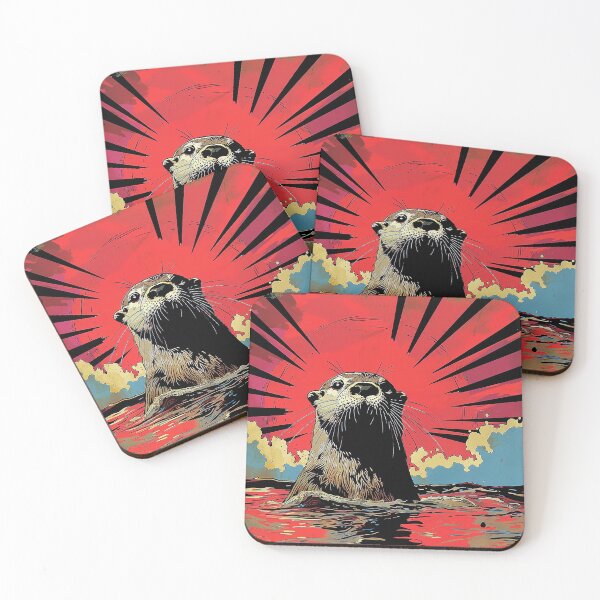 Item preview, Retro Otter – Pop Art Comic Style Sea Otter with Red Sunburst Background designed and sold by Digital WereWolf .