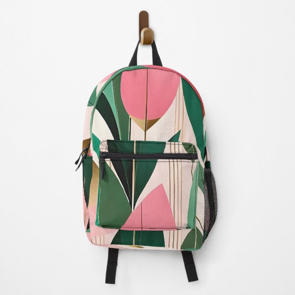 Item preview, Mid Century Botanical Retro Geometric Leaves FloralsPink, Dark Green designed and sold by Prints and Lifestyle.