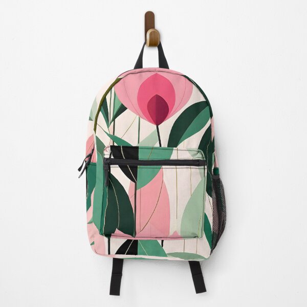 Item preview, Mid Century Botanical Retro Geometric Leaves Florals Pink, Dark Green designed and sold by Prints and Lifestyle.