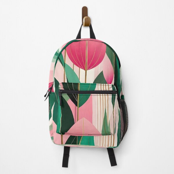 Item preview, Mid Century Botanical Retro Geometric Leaves Florals Pink, Dark Green designed and sold by Prints and Lifestyle.