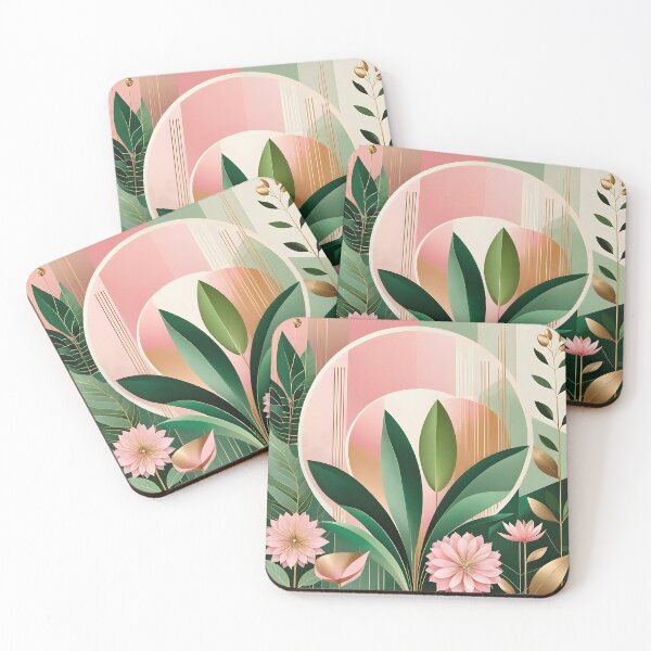 Item preview, Mid Century Botanical Retro Geometric Leaves  Florals Pink, Dark Green designed and sold by Prints and Lifestyle.