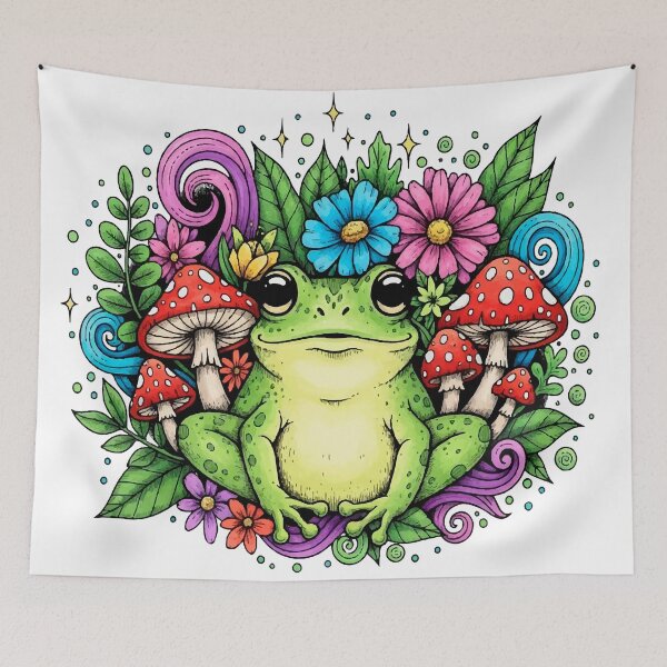 Item preview, Boho Illustration of a Magical Frog with Botanical Patterns and Vibrant Colors designed and sold by  Ojo de Lilith.