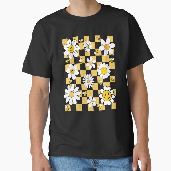 Item preview, Bee Happy – Smiley Flowers & Yellow Checkerboard designed and sold by boutikmainscreatives.