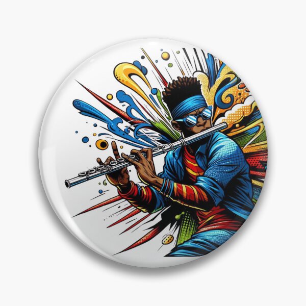 Item preview, Colorful Jazz Flute Player – Dynamic Pop Art Music Illustration designed and sold by JenniferCreaArte .