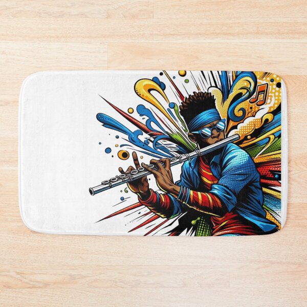 Item preview, Colorful Jazz Flute Player – Dynamic Pop Art Music Illustration designed and sold by JenniferCreaArte .