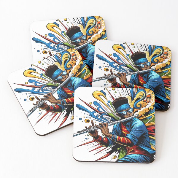 Item preview, Colorful Jazz Flute Player – Dynamic Pop Art Music Illustration designed and sold by JenniferCreaArte .