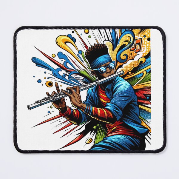 Item preview, Colorful Jazz Flute Player – Dynamic Pop Art Music Illustration designed and sold by JenniferCreaArte .