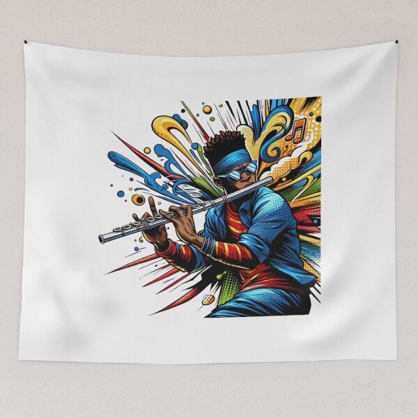 Item preview, Colorful Jazz Flute Player – Dynamic Pop Art Music Illustration designed and sold by JenniferCreaArte .