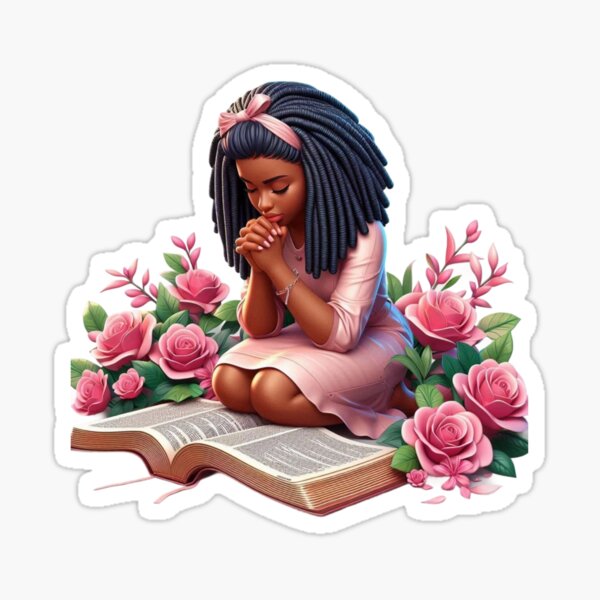 Item preview, Kneeling in Prayer- Pink Floral - African American Woman designed and sold by binspired2shop.