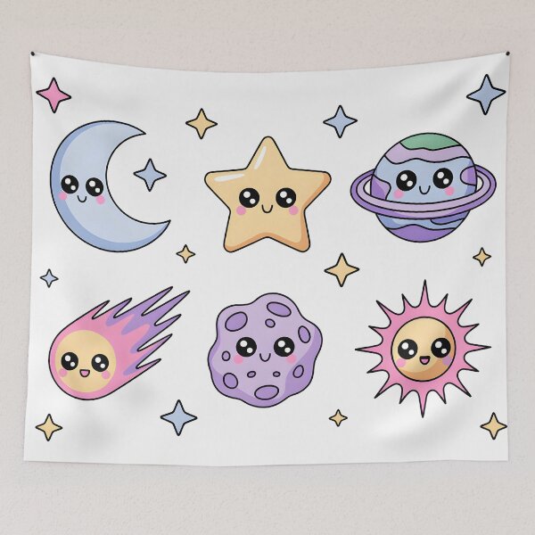 Item preview, Kawaii Space Celestial Bodies with Cute Faces designed and sold by InkInduldge.