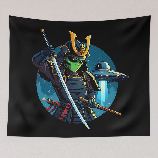 Item preview, Alien Samurai UFO Japanese Vintage designed and sold by Funny Vintage Stickers And T-Shirts.