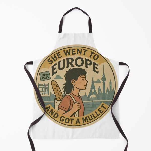 Item preview, She Went to Europe and Got a Mullet – Retro Travel Sticker designed and sold by LoveLabDesign.