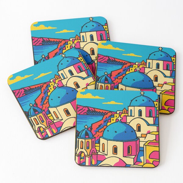 Item preview, Digital Retro Pop Art Poster of Santorini | Vibrant Greek Island Escape | Bold Sunset Cliffs & Blue Domes | Travel Wall Art with Vintage Flair | Aegean Dream in Pop Colors designed and sold by PaintedPixels01.
