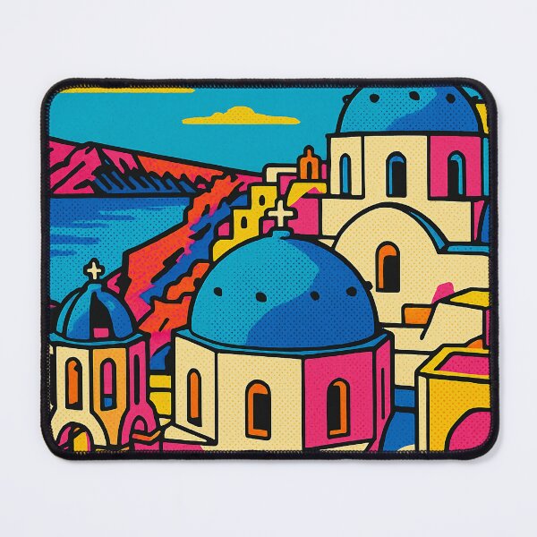 Item preview, Digital Retro Pop Art Poster of Santorini | Vibrant Greek Island Escape | Bold Sunset Cliffs & Blue Domes | Travel Wall Art with Vintage Flair | Aegean Dream in Pop Colors designed and sold by PaintedPixels01.