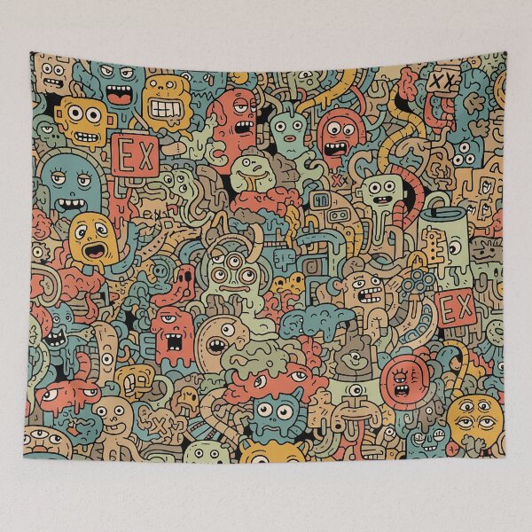 Item preview, Busy Monster Doodle Street Art Pattern designed and sold by tretyakov.