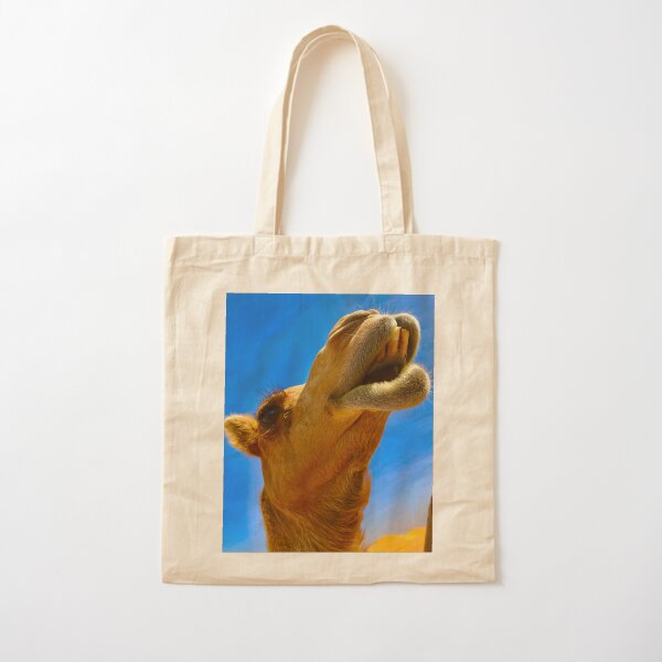 Expressive Camel Face with Buck Teeth Against Blue Sky Photograph Cotton Tote Bag