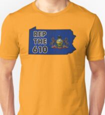 REP THE 610 - POPULAR DISTRESSED DESIGN WITH STATE FLAG AND AREA CODE 610 Unisex T-Shirt