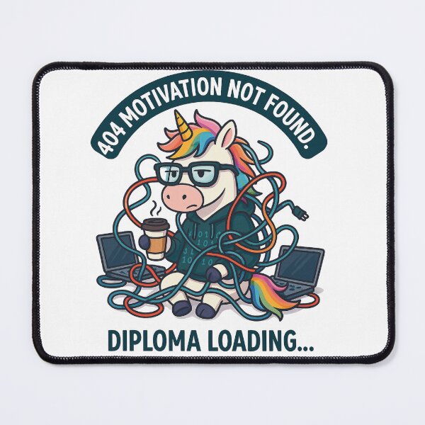 Item preview, Unicorn Student in Code Chaos – 404 Motivation Not Found designed and sold by Asbiell.