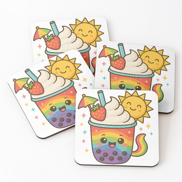Item preview, Rainbow Strawberry Boba Tea – Kawaii Summer Pride Drink designed and sold by Asbiell.