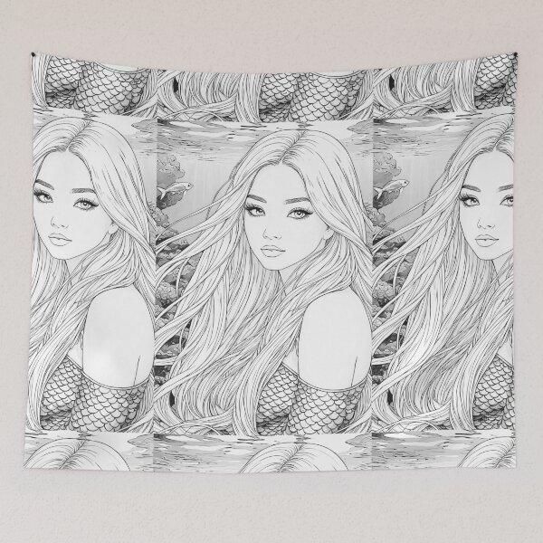 Item preview, COLOR-ME-T-SHIRT PARTY!: SEA MERMAID Asian Oriental Manchurian Mongolian Girl Anime Manga Cartoon Line Art Style - Marine Ocean Beach Cottage Decor ~ Birthday Christmas Coloring Tee Merch Gift designed and sold by Spinning Plates 360.