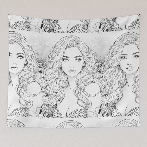 Item preview, COLOR-ME-T-SHIRT PARTY!: SEA MERMAID European Caucasian Latina Hispanic White Girl Anime Manga Cartoon Line Art Style - Marine Ocean Beach Cottage Decor ~ Birthday Christmas Coloring Tee Merch Gift designed and sold by Spinning Plates 360.