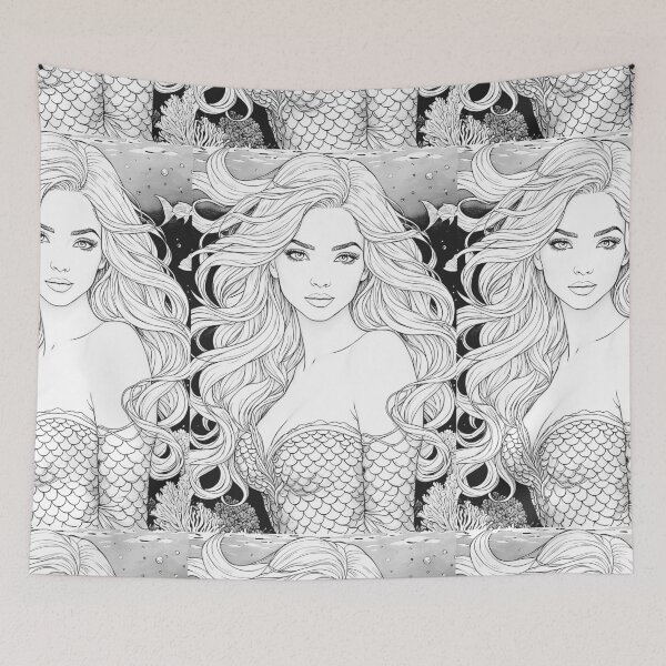 Item preview, COLOR-ME-T-SHIRT PARTY!: SEA MERMAID Eastern European Eurasian Khazakistan Girl Anime Manga Cartoon Line Art Style-Marine Ocean Beach Cottage Decor~ Birthday Christmas Coloring Tee Merch Gift Favor designed and sold by Spinning Plates 360.