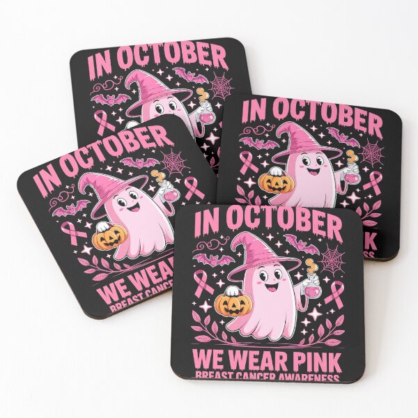 Item preview, In October We Wear Pink Ghost Witch Breast Cancer Awareness designed and sold by cawtoon.