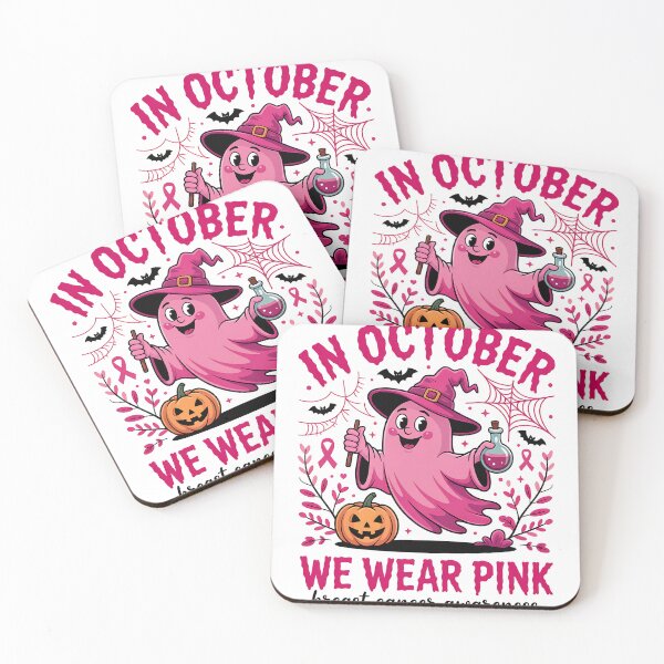 Item preview, In October We Wear Pink Ghost Witch Breast Cancer Awareness  designed and sold by cawtoon.