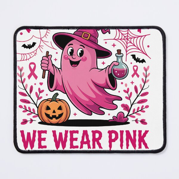 Item preview, In October We Wear Pink Ghost Witch Breast Cancer Awareness designed and sold by cawtoon.