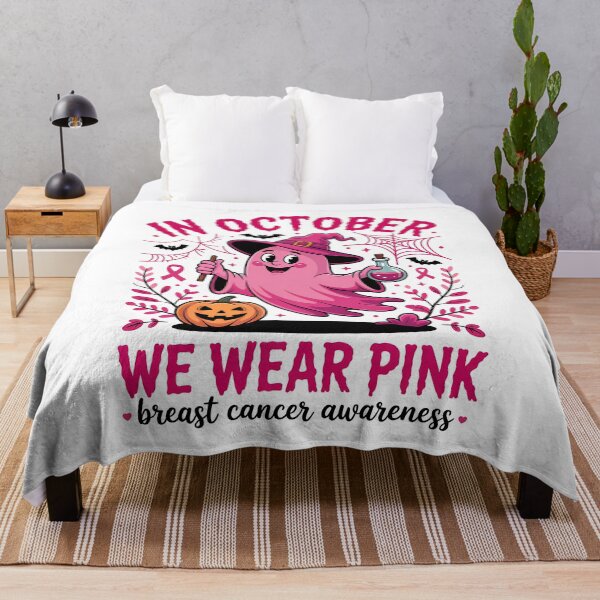 Item preview, In October We Wear Pink Ghost Witch Breast Cancer Awareness designed and sold by cawtoon.