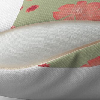 Alternate view of Red flowers on sage green pattern Throw Pillow