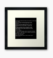 Windows 98 error message blue screen white font Framed Print