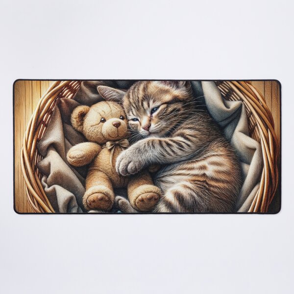 Item preview, Teddy Sleeping with a Kitten designed and sold by M-Y-A-R-T-.
