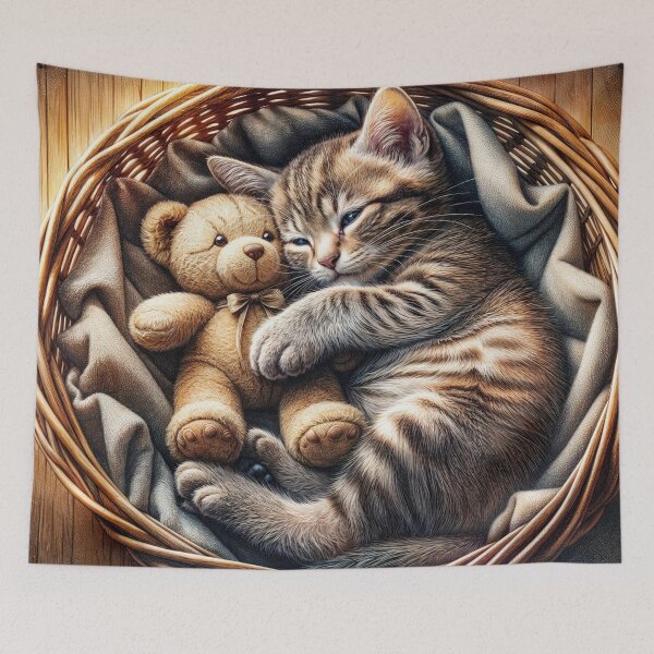 Item preview, Teddy Sleeping with a Kitten designed and sold by M-Y-A-R-T-.